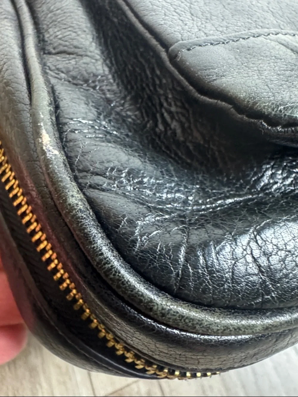 TUSK Black Leather Crossbody Bag Vintage Messenger Gold Hardware